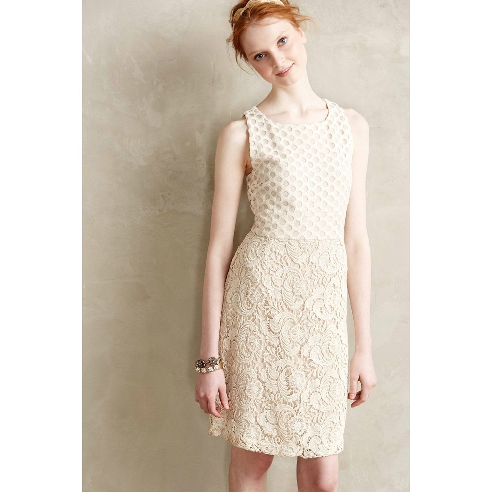 One Market Anthropologie Cream Lace Eyelet Sleeveless Dress Small NEW